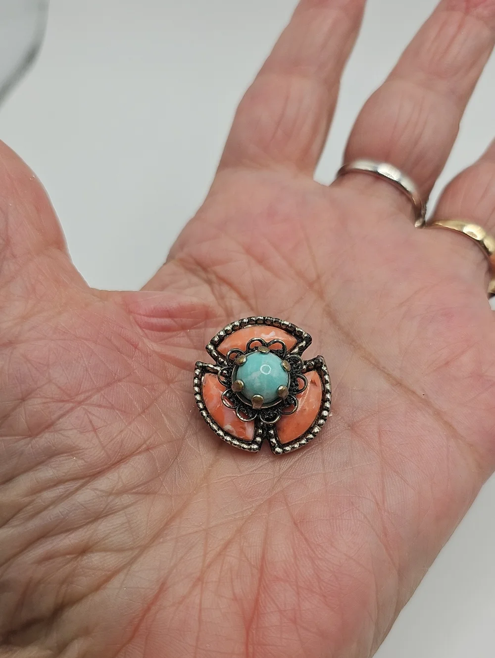 Roma Vintage Turquoise & Coral Floral Brooch